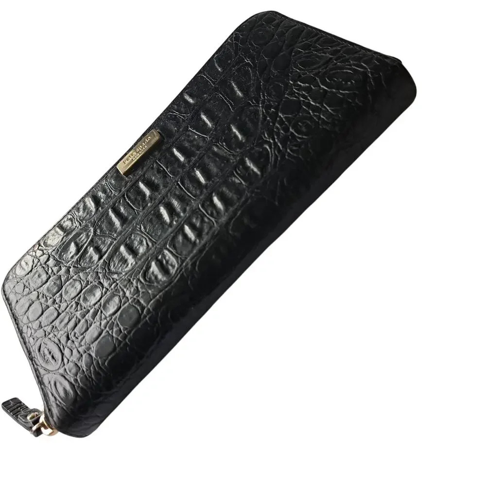 Kate Spade New York Black Croc Embossed Leather Zip Around Neda Wallet